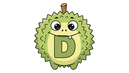 Cartoon Durian Fruit Character with Letter D.