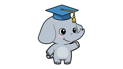 Cartoon Elephant Wearing Graduation Cap.