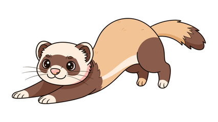 Cartoon Ferret Illustration Stretching on White.