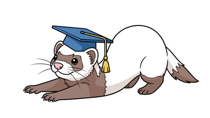 Cartoon Ferret Wearing Graduation Cap.