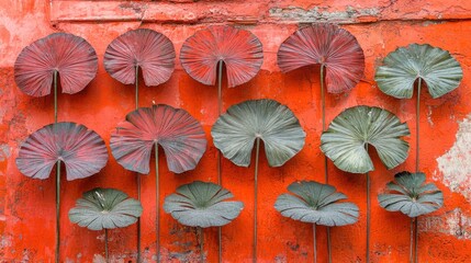 Unique arrangement of leaves on textured backdrop