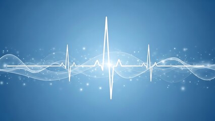 White E C G heartbeat line with glowing effect on blue background electrocardiogram
