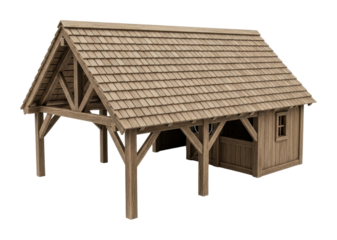 Wooden house construction rural model rustic side view isolated on transparent background