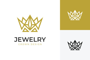 Geometric crown and diamond logo minimal luxury line art style for jewelry shop or fashion beauty brand