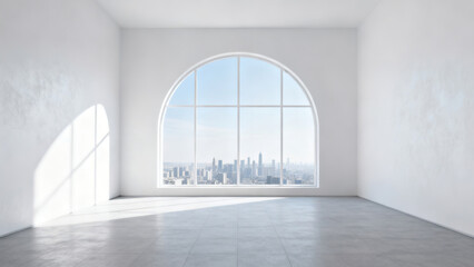 Minimalist White Wall Arched Window Empty Room Display Scene