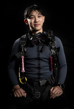 portrait of scuba diver in full gear in Thailand