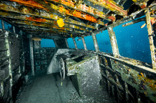 wheelhouse of a wreck in  the gulf of Thailand close to Koh Tao