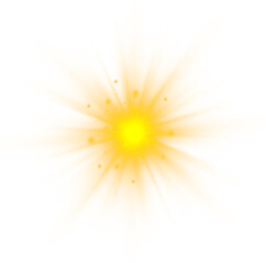 Obraz premium Glowing sun flare effect with lens distortion and light rays. Soft burst creates magical atmosphere. Transparent PNG overlay for visual compositions.