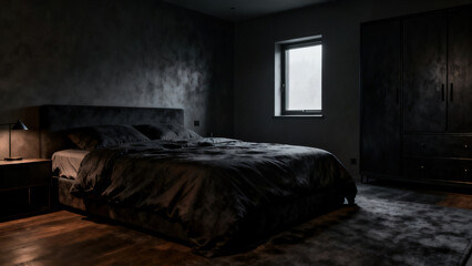 Dark Wabi-Sabi Style Bedroom Space Photography