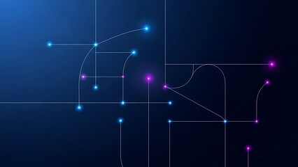 Abstract Digital Network Interconnected Glowing Nodes and Dynamic Data Pathways