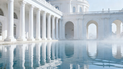 White Colonnade Pool Classical Architecture Photography