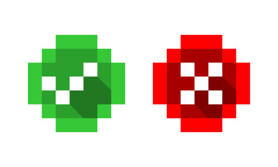 Set check mark and wrong sign in circle pixel icon flat vector design