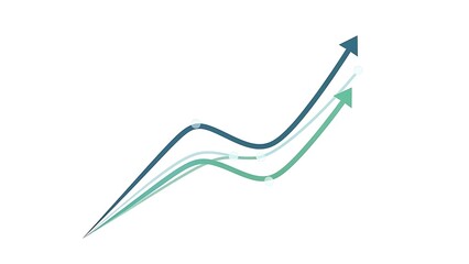 3D illustration of a blue business arrow graph on a white background symbolizing financial growth and success in the stock market through a rising progress chart concept