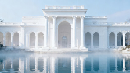 White Colonnade Pool Classical Architecture Photography