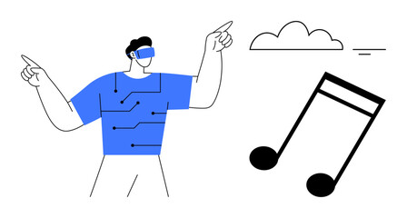 Fototapeta premium VR music technology. VR music connects users with digital experiences through innovative tech. VR music enables interaction with creativity, sound, and immersive technology. For music, technology