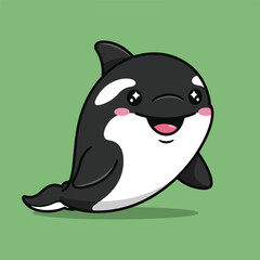 Fototapeta premium Cute Cartoon Orca Killer Whale Character Illustration on Green Background