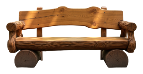 Rustic wooden bench in nature furniture relaxation spot isolated on transparent background