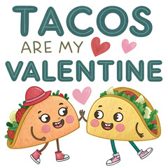 Fototapeta premium Cute taco couple celebrating Valentine's Day with love hearts