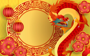 Chinese new year 2026 dragon zodiac on red background