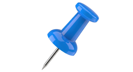Blue push pin isolated on transparent background