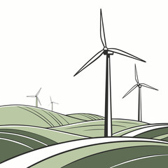 Wind turbines on green hills renewable energy sustainability