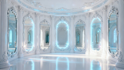 White Baroque Mirror Hall 3D Scene