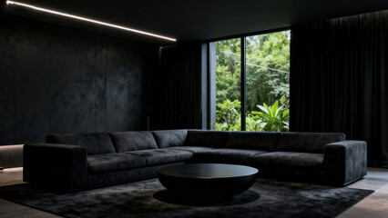 Dark Wabi-Sabi Style Living Room Space Photography