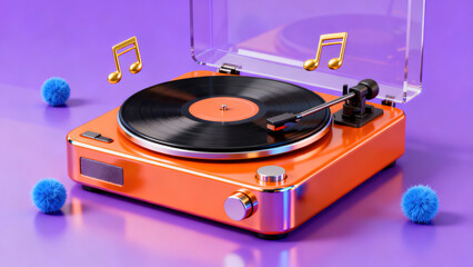 Orange Turntable Music Element 3D Scene