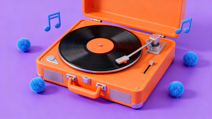Orange Turntable Music Element 3D Scene
