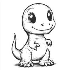 Fototapeta premium Adorable cartoon dinosaur outlined with endearing eyes and gentle smile.