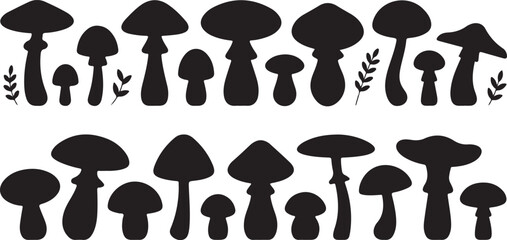 Black Silhouettes of Various Mushrooms and Leaves fungus © MdMojnu