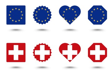 Obraz premium Europe flag buttons. European union Switzerland flags 