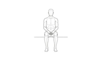 Male figure sitting in simple line art with minimalist style in grayscale on white background for fitness illustration