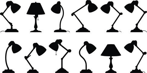 Variety of desk lamps in different positions and styles
