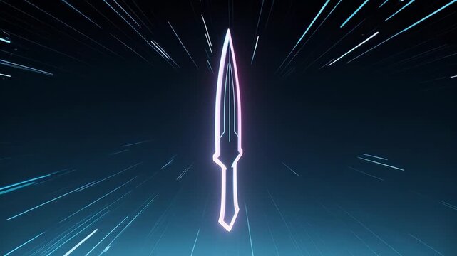 A luminous dagger streaks through a dark space with speed lines