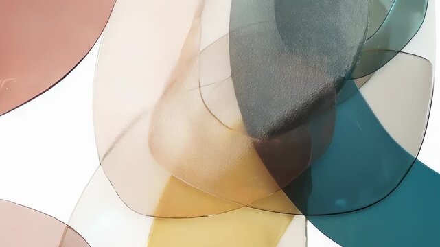 Translucent overlapping organic shapes in muted earth tones and teal