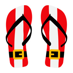 Logo flip flops. Icono calzado de playa. Chanclas con traje de Santa Claus para tarjetas y felicitaciones de Navidad
