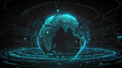 Rotating Holographic Earth Global Data Network Technology Background - Powered by Adobe