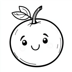 Obraz premium A cute, simple apple illustration with a smiling face. Black and white art.