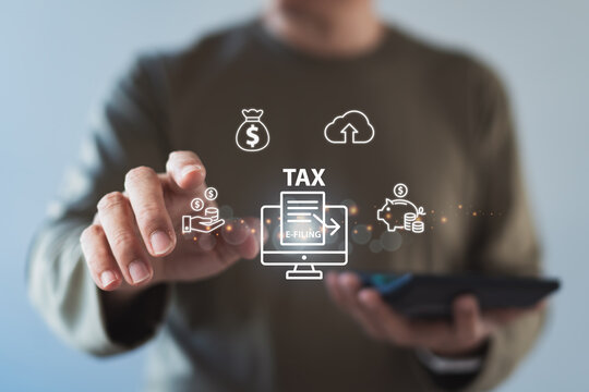 Digital tax e filing system with financial service icons