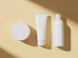 Cosmetic product mockup on beige background with natural lighting soft shadows and clean minimal aesthetic for beauty and skincare brands
