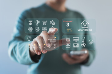 User controlling smart home system through digital dashboard