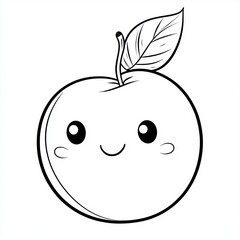 An apple has a cute face drawn on it with a leaf coming out of the top.