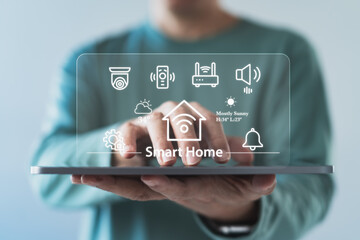 Smart home system interface with connected device icons