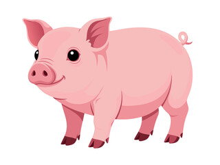 Fototapeta premium Cute Pink Pig Illustration with Curly Tail, Standing and Smiling