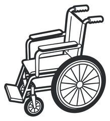 Fototapeta premium A wheelchair illustration in black and white outline vector style, suitable for healthcare and accessibility projects