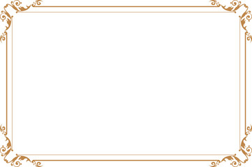 Elegant Gold Ornate Vintage Frame Border with Decorative Corners on Transparent Background. 1476