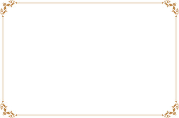 Elegant Gold Ornate Vintage Frame Border with Decorative Corners on Transparent Background. 1479