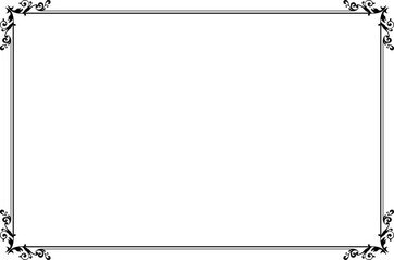 Elegant Black Ornate Vintage Frame Border with Decorative Corners on Transparent Background. 1482