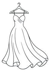 A hanging elegant dress in minimalist line art vector style, perfect for fashion design and clothing branding